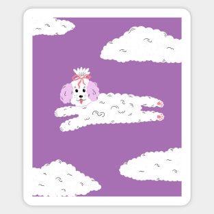 Cute maltipoo coquette dog with bow in clouds illustration, dog lover art Sticker